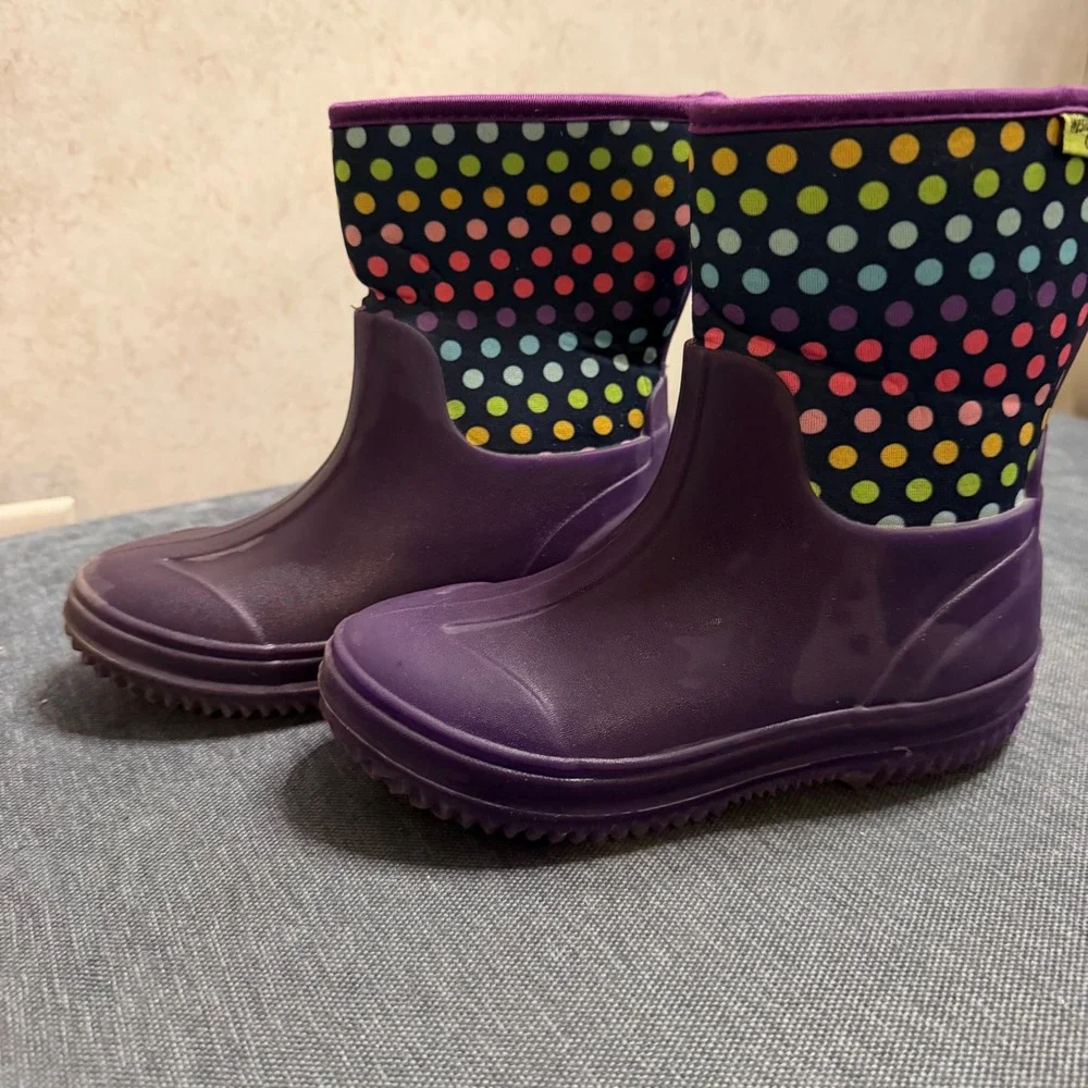 Western Chief Kid Purple Polka Dot Waterproof Rain Boots Size 13 Rubber Neoprene